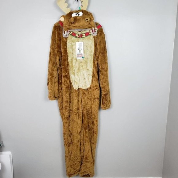 Christmas Moose Reindeer Adult Onsie Union Suit - Picture 1 of 9